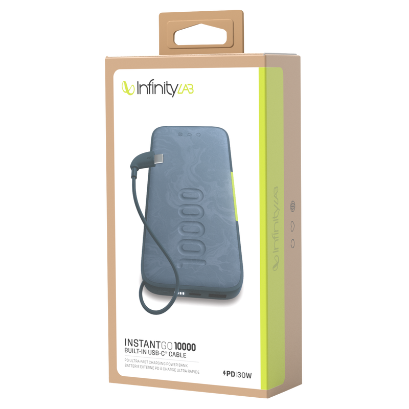 InstantGo 10000 Built-in USB-C Cable - Blue - 30W PD ultra-fast charging power bank - Detailshot 5 image number null